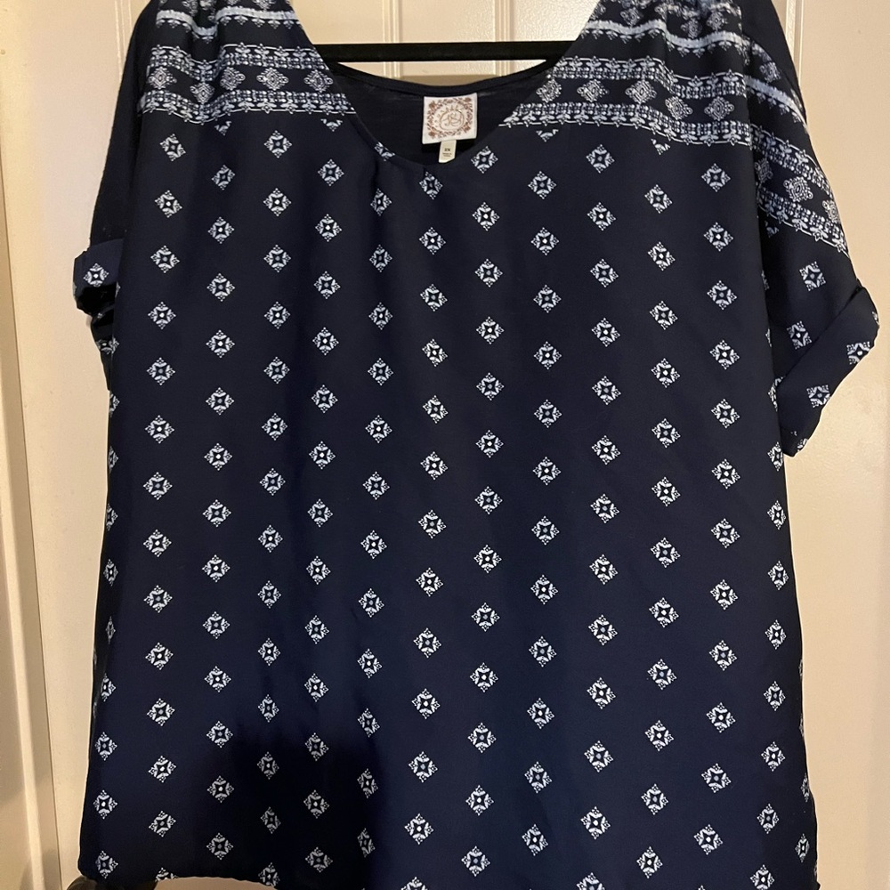 Boxy Blue and White Short Sleeve Blouse